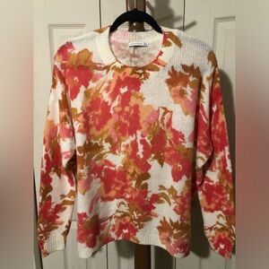 Staccato Floral Crew Neck Sweater - Pink, Orange, Cream